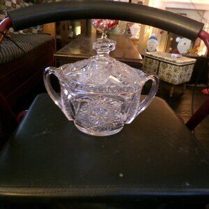 vintage near cut glass large sugar bowl heavy.